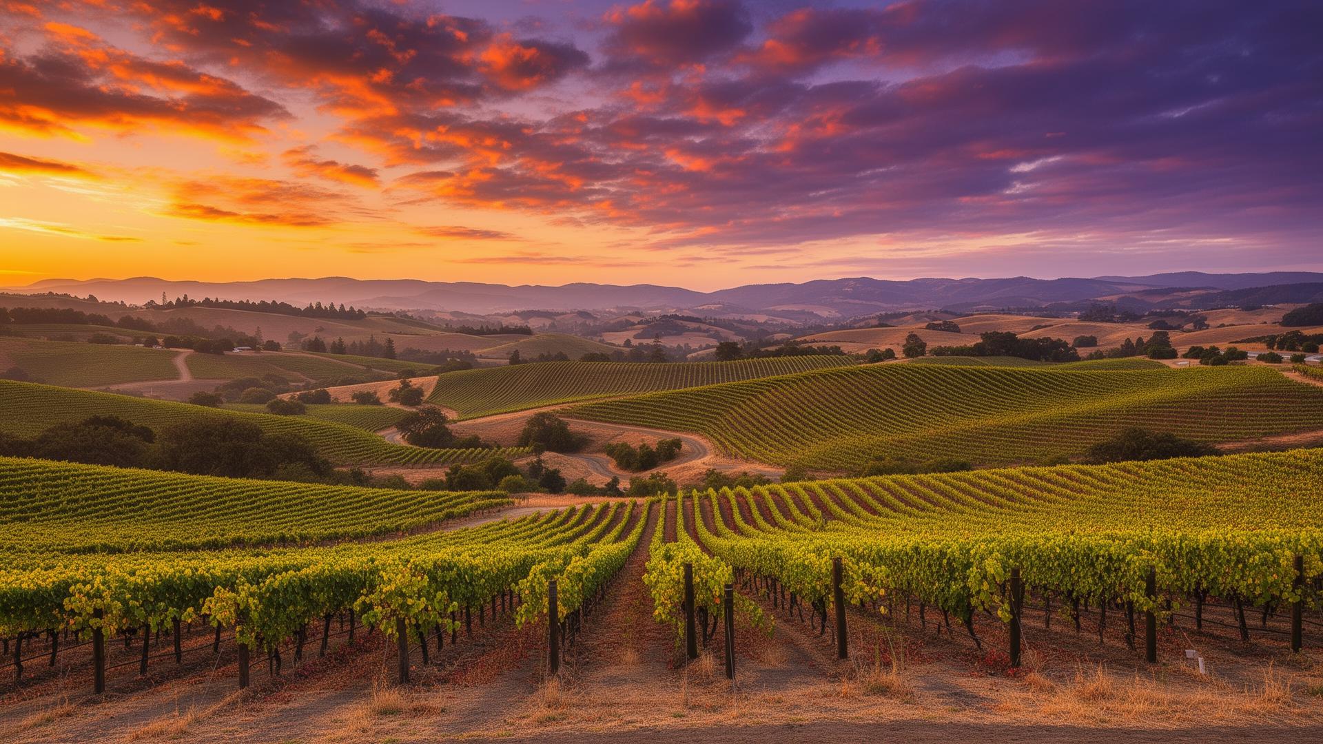 Napa Valley vineyards panoramic sunset view